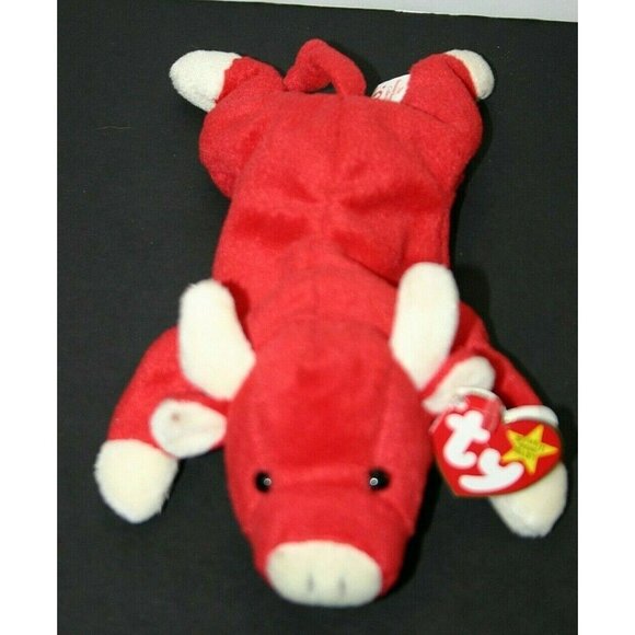TY Beanie Baby Snort Bull Cow PVC Pellets very rare errors red 4002 - Picture 3 of 11